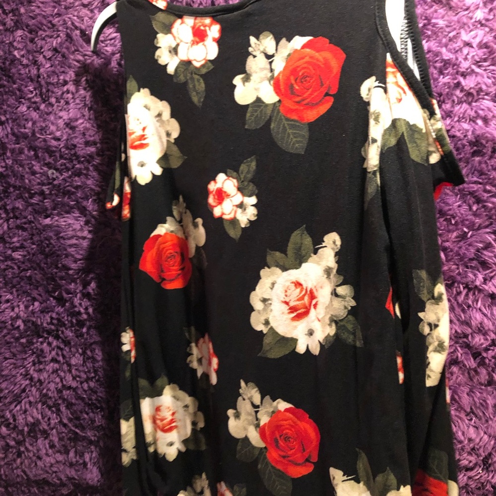 rue21: Long Sleeve Open Shoulder Rose Shirt